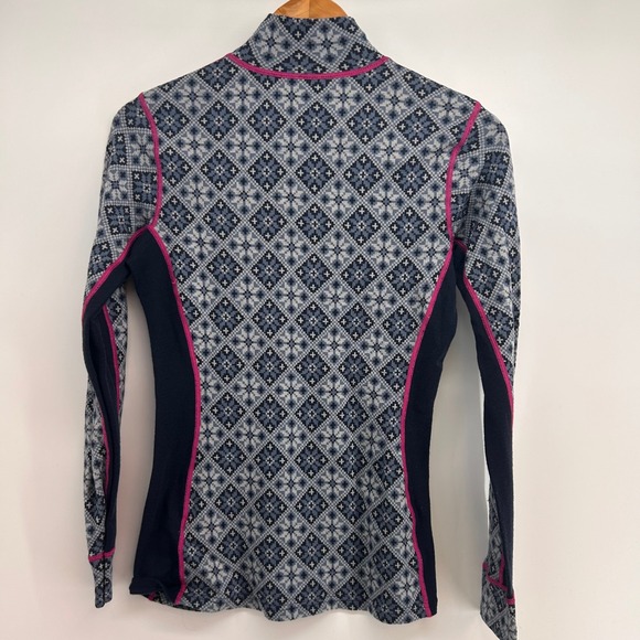 Kari Traa Women's L 100% Wool 1/4 Zip Base Layer Top Nordic Fair Isle Thermal - Picture 2 of 7